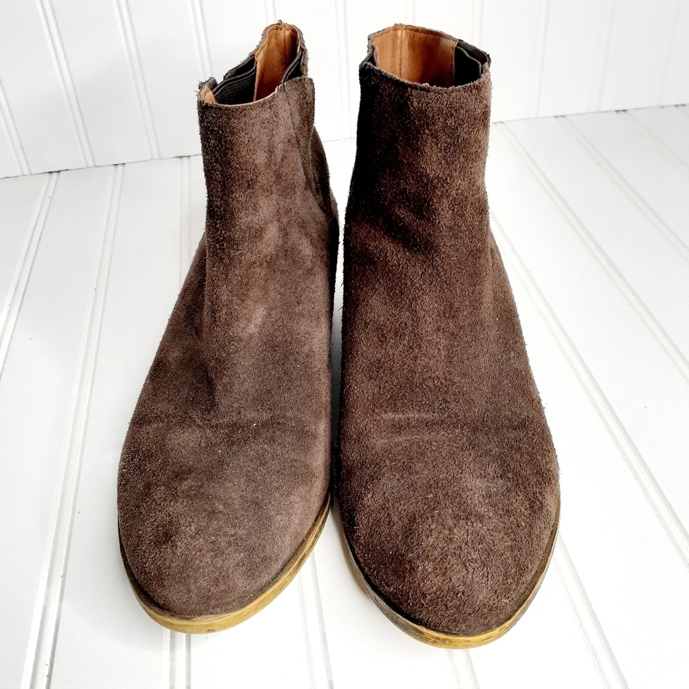 Lucky Brand Benissa Brown Suede Leather Pull On Ankle Booties C305 - Picture 4 of 15